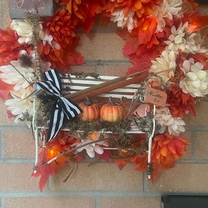 Handmade Fall wreath w/ lights